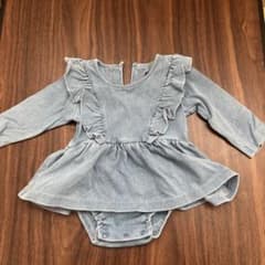 長袖ワンピース風デニムロンパース 70cmのサムネイル