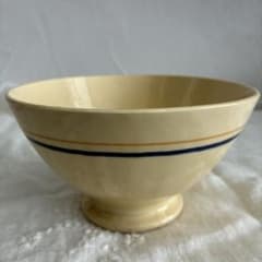 フランス蚤の市 サルグミンヌ カフェオレボウル 黄×青ライン やや