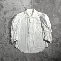 AD2017 17AW ギャザーフリルスリーブ丸襟ブラウス 白 ラウンドカラー AD2017 17AW ギャザーフリルスリーブ丸襟ブラウス 白 ラウンドカラー