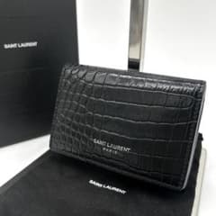 極美品】サンローラン 三つ折り財布 クロコ型押し レザー 黒 - メルカリ