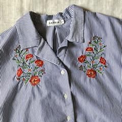 LEPSIM 半袖シャツ ストライプ 花柄刺繍のサムネイル