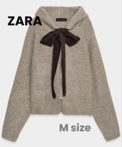 ZARA フード付きタイベルトニットカー ディガン ZARAフード付きタイベルトニットカーディガン リボン - メルカリ