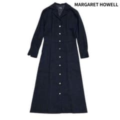 旧タグ マーガレットハウエル オープンカラー ウール 長袖 ワンピース