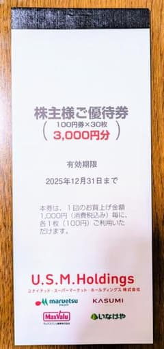 【最新版】ユナイテッドスーパーマーケットHD 株主優待券 3000円分のサムネイル