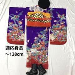 509agu5□七五三 7歳 女児 着物＆長襦袢 金彩 鶴 花文□未使用品 509agu5□七五三 7歳 女児 着物＆長襦袢 金彩 鶴 花文□未使用品