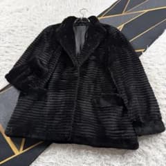 美品 ブラックグラマ ミンク シェアード リアルファーコート 本毛皮