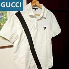 希少XLサイズ】GUCCI グッチ 刺繍ロゴ ホワイト ポロシャツ 半袖