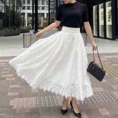 人気✨】JENNE総レースタックフレンチスカート 白 大きいサイズ