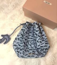 ミュウミュウ miumiu 非売品 ノベルティ キャンバス ポーチ ブルー 