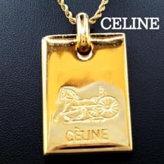 美品✨CELINEセリーヌ、馬車ロゴスクウェアゴールドネックレス_460 