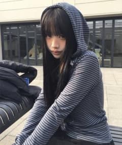 anyonemore ボーダー柄 フード付き 長袖カットソーのサムネイル