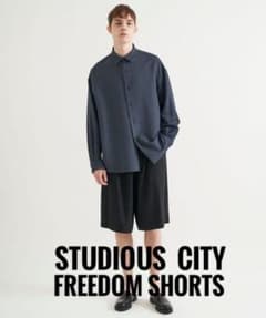 美品 STUDIOUS CITY フリーダムショーツ ハーフパンツ 黒 尾州生地のサムネイル