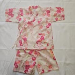 甚平 キッズ 100cm ラメ入り 花柄 ピンク ホワイトのサムネイル
