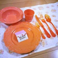 値下☆【新品未使用】食器&カトラリー7点セット(オレンジ)②のサムネイル