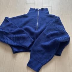 ハーフジップ ニット ブルー Mサイズのサムネイル