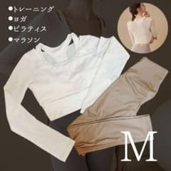 ヨガ 上下セット ヨガウェア 吸汗速乾 マラソンやピラティス 最適 ベージュのサムネイル