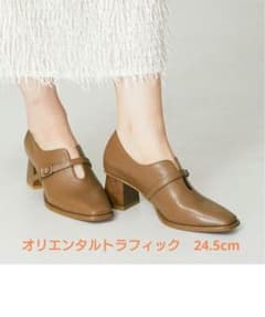 オリエンタルトラフィック ★ウッドヒール甲深パンプス/24.5cm/キャメルのサムネイル