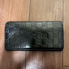 GUCCI グッチ 長財布 二つ折り シマレザー GG柄 総柄 型押し ブラック