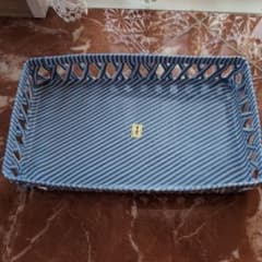 新品　未使用　手作り青白ストライプ皿 兵山窯のサムネイル