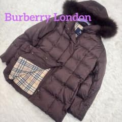 バーバリーロンドン ダウンジャケット ファー付きフード ブラウン 11号