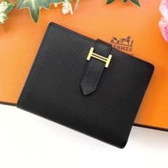 超極美品✨エルメス べアン コンパクト 二つ折り財布 ゴールド金具 黒
