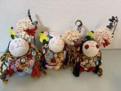 ハンドメイド うさぎ人形 3点セット ちりめん細工 和風 置物のサムネイル