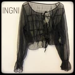 【美品】INGNI シアーカーディガン 黒 M 大人っぽい 透け感 リボン付きのサムネイル