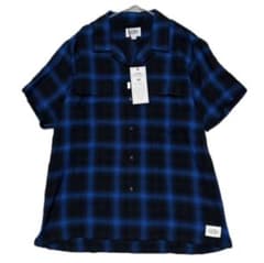 CRIMIE 新品 オンブレ チェック オープンカラー シャツ L ブルー 青
