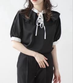 美品　SUGAR BISCKET バイカラー リボンブラウス パフスリーブのサムネイル