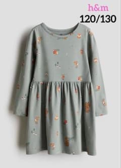 新品⭐h&m 新作❗️長袖ワンピース❤️ダスティグリーンクリスマス120/130