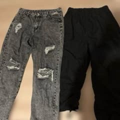 ダメージデニムパンツ ブラックパンツ 2点セットのサムネイル