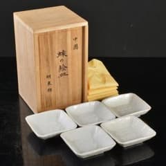 中国　明末期　白磁　陽刻　蝶文　四方小皿　五客　時代箱付　M　R5569 中国 明末期 白磁 陽刻 蝶文 四方小皿 五客 時代箱付 M R5569 - メルカリ