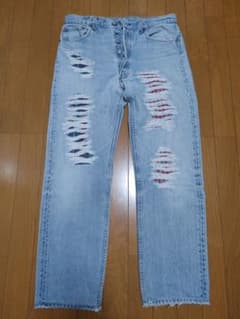 古着 Levi's 501 リメイクデニム ダメージデニム w34 w35のサムネイル