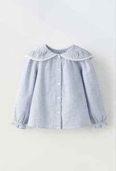 ZARA KIDS フリル付き青白ストライプ長袖シャツ・ブラウスのサムネイル