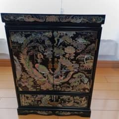 訳あり】韓国伝統工芸 螺鈿細工 小箪笥 鳳凰・鶴・亀金具 卓上