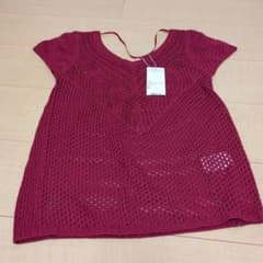 新品 半袖 ニット ワインレッド Sサイズのサムネイル
