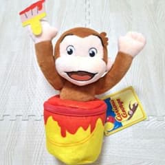 おさるのジョージ プレミアムバケツ小物入れ ペンキ レッド ぬいぐるみ 新品