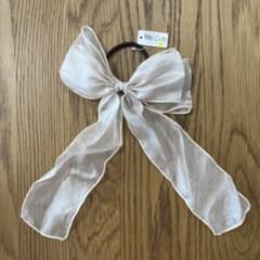 ベージュ シフォン リボン ヘアゴムのサムネイル