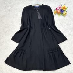 MS GRACY ブラック フリルワンピース 40 美品 エムズグレイシー フロントジップ ワンピース コート フリル