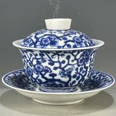 中国茶器 青花図案三才蓋碗 茶道具 煎茶器湯飲み 置物 - メルカリ