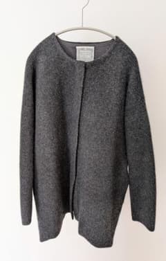 BEARDSLEY ビアズリー 洗えるニットコート ネイビー ノーカラー フリー