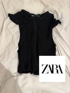 ZARA シャーリング フリル 長袖ブラウス ブラックのサムネイル