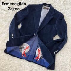 美品エルメネジルドゼニア ゴルフ柄 コーデュロイジャケット テーラード 紺 S位 美品エルメネジルドゼニア ゴルフ柄 コーデュロイジャケット