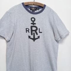 美品 RRL 染み込みプリント アンカー マリン ボーダー Tシャツ Mサイズ 