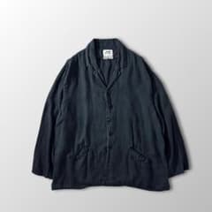 FLAX リネン ジャケット 黒 ブラック ワーク テーラード 古着 シャツ