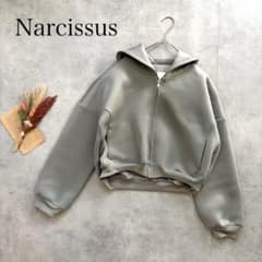 【ナルシス】（F）ジップアップパーカー 前開き フード ショート丈 無地シンプル