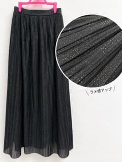 FREAK'S STORE ラメプリーツロングスカート ブラック レース　Fのサムネイル