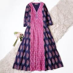 美品ꕥヌキテパ 人気 定番 エスニックプリントパネルドレス 花 総柄 M