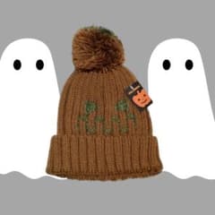 【ハロウィン〜冬に大活躍！】\ぽんぽんつき/刺繍入りニット帽のサムネイル