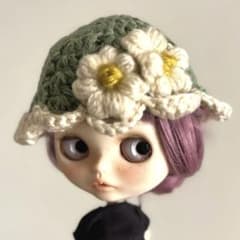 ハンドメイド】ネオブライスサイズ ボンネット 花 帽子 手編み 45